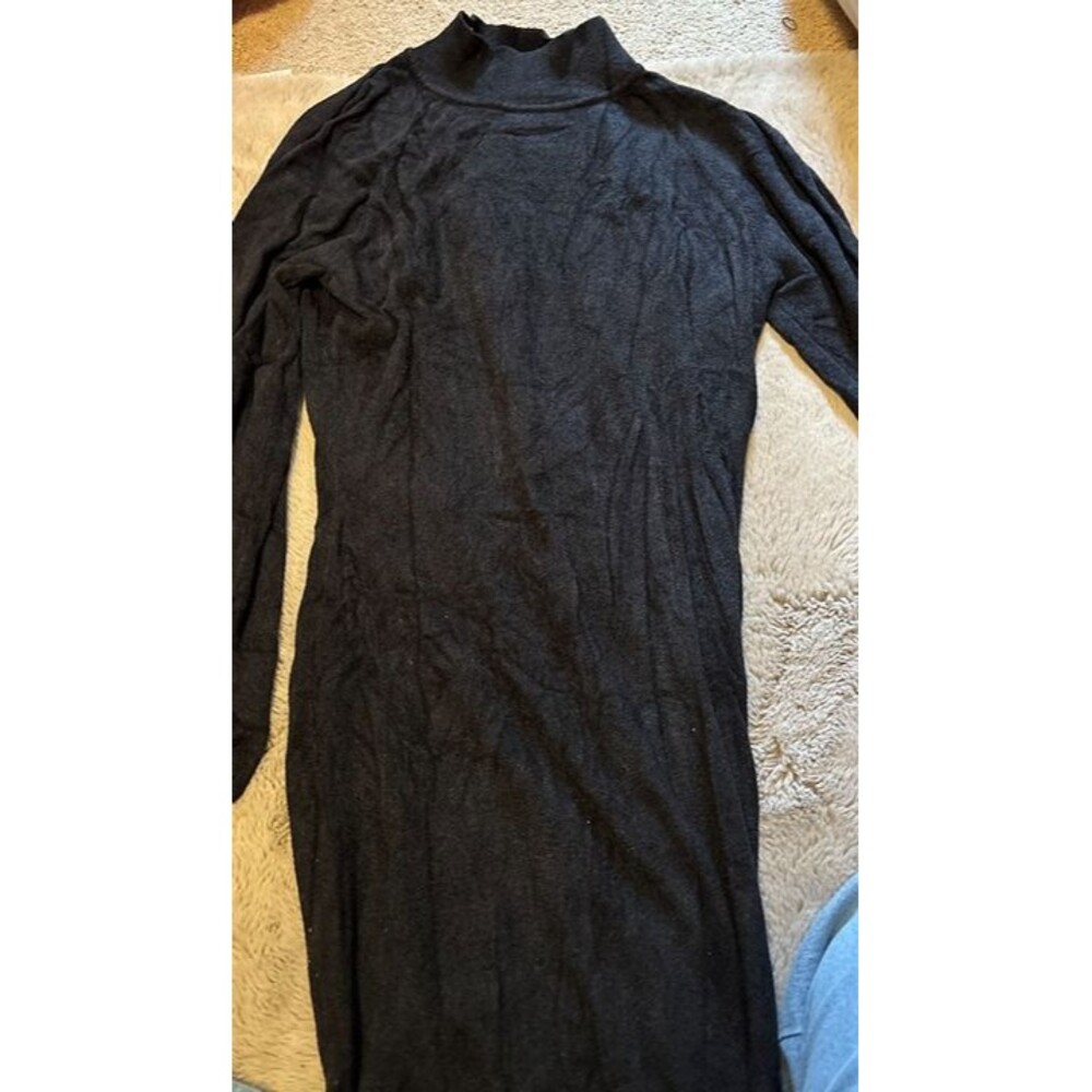 Women's Black Long Sleeve Turtleneck Midi Dress